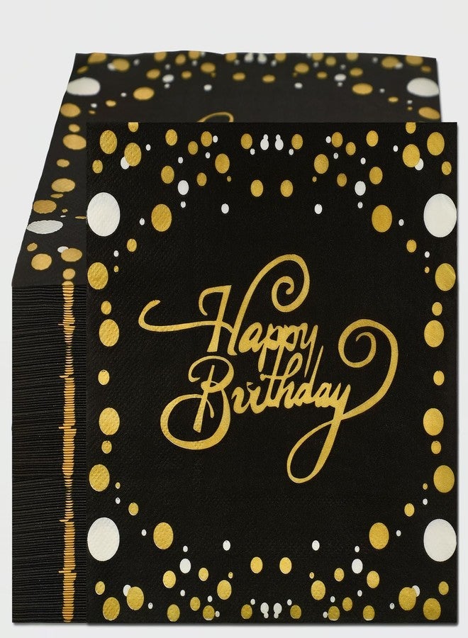 Resflyar 80 PCS Happy Birthday Paper Napkins, 2 Ply Premium Quality Cocktail Napkins, 13×13 Inch Soft and Absorbent Disposable Hand Towels Napkins for Birthday Party Supplies, Black and Gold - Image 1
